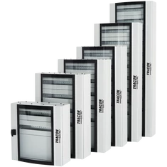 Ívelt biztonsági üveg- és fémajtós elosztószekrény