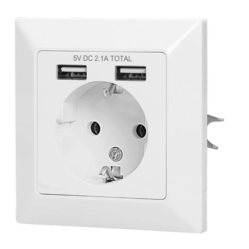 OR-AE-13140 (321334) dugalj süllyesztett, két USB töltővel, 16A, 3680W, 230V, USB MAX 5V 2,1A