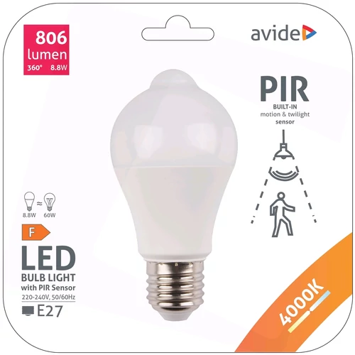 Avide Smart LED Globe A60 8.8W NW 4000K PIR mozgásérzékelővel ASG27NW-8.8W-PIR