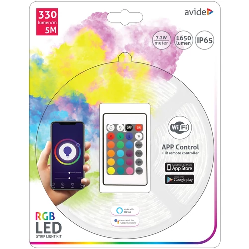 Avide LED Szalag Bliszter 12V 7.2W SMD5050 30LED RGB IP65 5m WIFI TUYA + IR