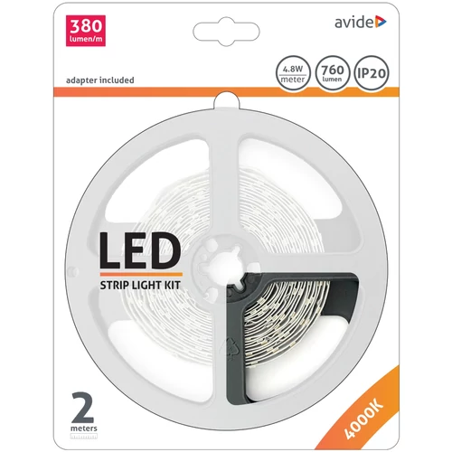 Avide LED Szalag Bliszter  12V 4.8W SMD2835 60LED 4000K IP20 2m LED szalag + tápegység