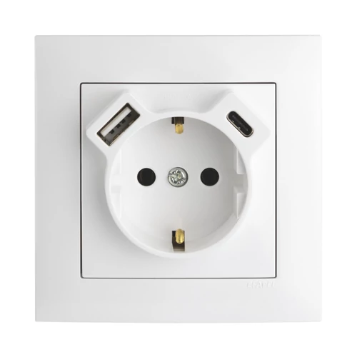 EFAPEL Fehér USB töltő aljzat (Schuko + USB-A + USB-C) - komplett - mec21 (21137+90630_TBR+90910_TBR)