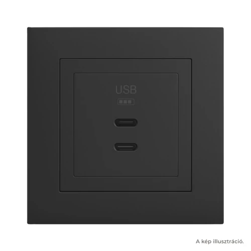 EFAPEL Fekete USB töltő aljzat (2x USB-C) - komplett - mec21 (21382+90675_TPM+90910_TPM)