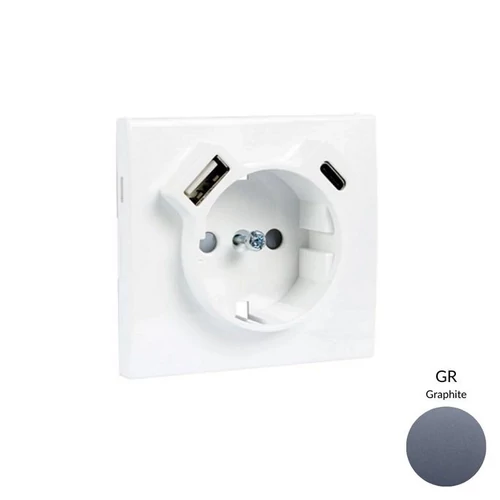 EFAPEL 50630_TGR Fedlap Schuko + USB-A + USB-C aljzathoz, gránit