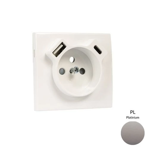 EFAPEL 50650_TPL Fedlap Francia dugalj + USB-A + USB-C aljzathoz, platina