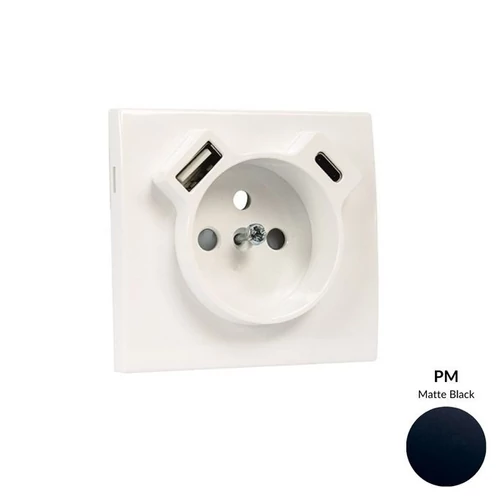 EFAPEL 50650_TPM Fedlap Francia dugalj + USB-A + USB-C aljzathoz, matt fekete