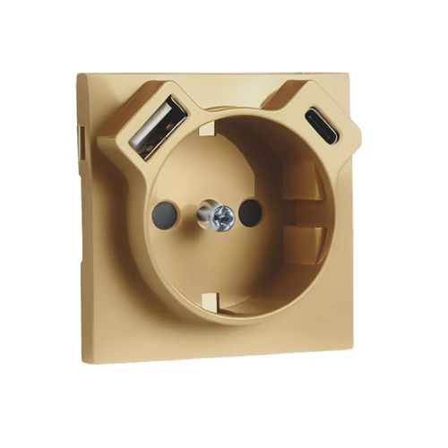 EFAPEL 90630 TDU - Fedlap Schuko + USB-A + USB-C aljzathoz, arany