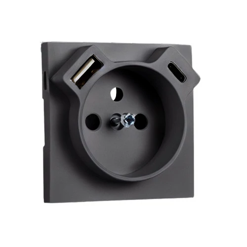 EFAPEL 90650 TIS - Fedlap Francia dugalj + USB-A + USB-C aljzathoz, szürke