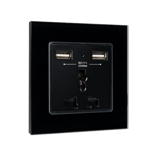 ELMARK 195025/BL TÖBBFUNKCIÓS ALJZAT 16A 2XUSB ÜVEG KERETTEL FEKETE