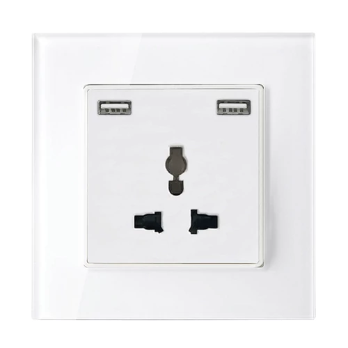 ELMARK 195025/WH TÖBBFUNKCIÓS ALJZAT 16A 2XUSB ÜVEG KERETTEL, FEHÉR