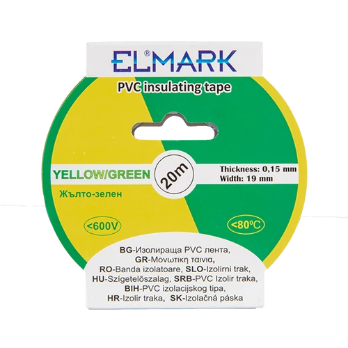 ELMARK  51025 SZIGETELŐ SZALAG 20mx19mm SÁRGA/ZÖLD