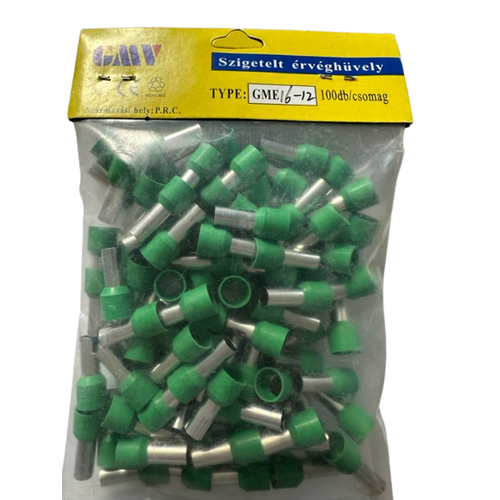 GMV érvéghüvely szigetelt 16 mm2 zöld 12 mm 100db/csomag GME1612