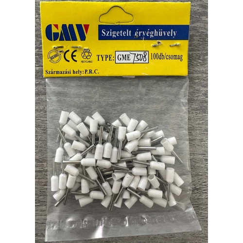 GMV érvéghüvely szigetelt 0,75 mm2 fehér 8 mm 100db/csomag GME7508