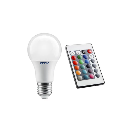 GTV LD-PC2A60RGBW-10W LED fényforrás RGBW, A60, E27, 10W, AC220-240V, sugárzási szög 180*, 810lm, 87mA, távirányító RGBW