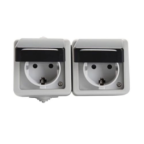 KANLUX 27131 TEKNO 05-1248-143 fek vízszint, Dupl.dugalj gyerekvédelem IP54