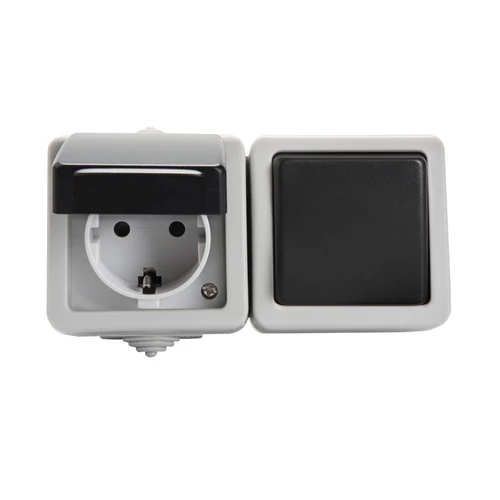 KANLUX 27132 TEKNO 05-3128-143 fek vízszint, Egyp.kapcs+dugalj gyerv. IP54