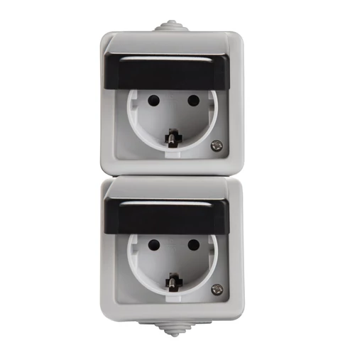 KANLUX 27134 TEKNO 05-2228-143 fek függőleg, Dupla dugalj,gyerekvéd.IP54