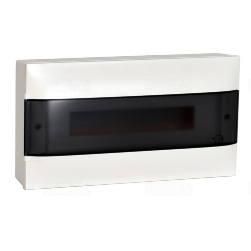 Legrand 137216 PractiboxS falon kívüli kiselosztó, 1 sor 18 modul, átlátszó füstszínű ajtóval, védőföld és nulla elosztókapoccsal