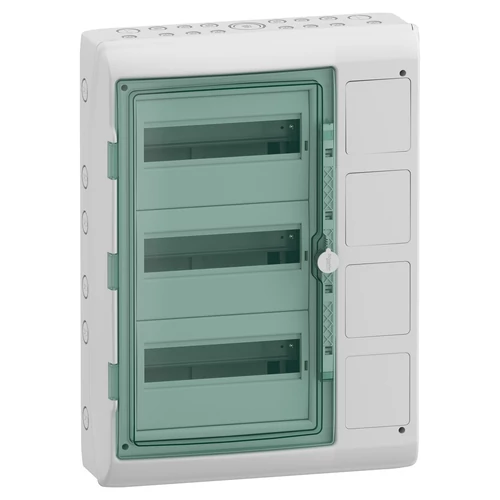 Schneider 13440 MUREVA (Kaedra) Kiselosztó illesztődobozzal, átlátszó ajtó, 3x12 modul+4 nyílás