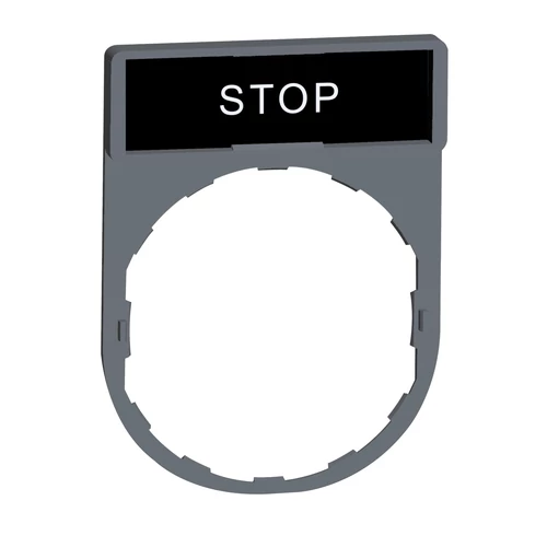 Schneider ZBY2304C0 Harmony címketartó 30x40 mm, Ø22 készülékekhez, 8x27 mm felirati címkével, STOP, szürke perem