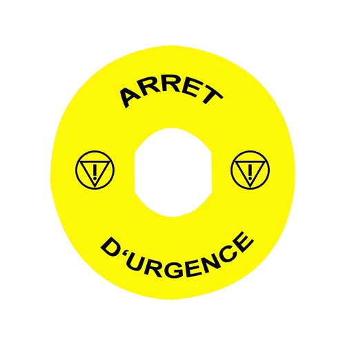 Schneider ZBY8130 jelölt címke Ø90 vészleállítóhoz - ARRET D'URGENCE/logo ISO13850