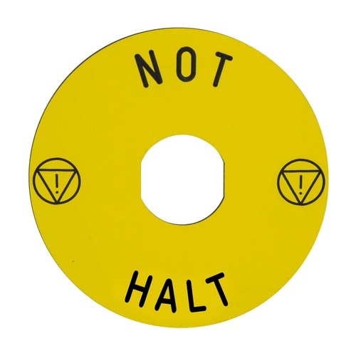Schneider ZBY8230 jelölt címke Ø90 vészleállítóhoz - NOT-HALT/logo ISO13850