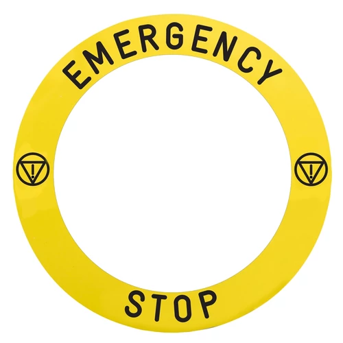 Schneider ZBY8L330 Harmony sárga köralakú felirati tábla, Ø90, ZB5AS84W** vészleállítóhoz, logóval, EMERGENCY STOP
