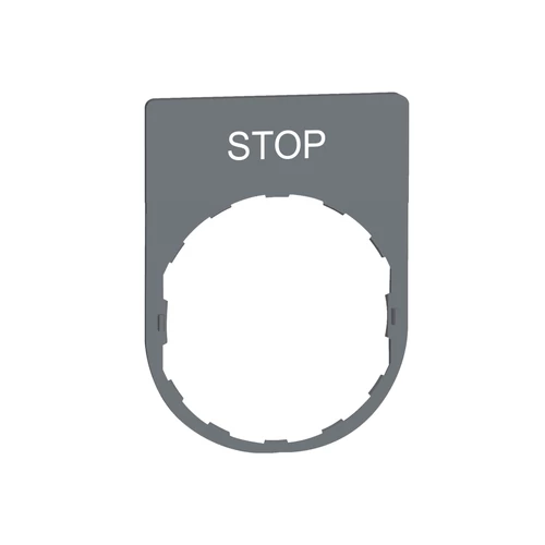 Schneider ZBYP2304C0 Harmony felirati tábla, 30x40 mm, műanyag, Ø22 készülékekhez, gravírozott, STOP, szürke perem