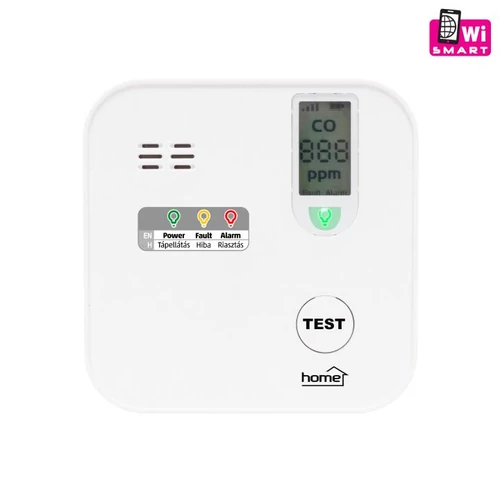 SOMOGYI Home CO10SMART szén-monoxid vészjelző, Tuya kompatibilis, Wi-Fi kapcsolat , LCD kijelző, elemes, 5 év elem élettartam, 10 év érzékelő élettartam