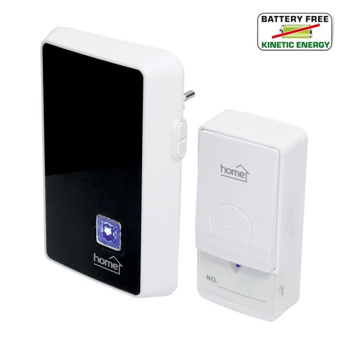 SOMOGYI Home DBK 1000AC vezeték nélküli csengő, elem nélküli, 100m hatótáv, 20 dallam, 3-fokozatú hangerő, kék LED, kinetikus nyomógomb, 230V-os tápellátás