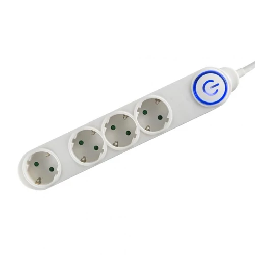 SOMOGYI Home NV 04TK-5/WH/1,5, talpkapcsolós elosztó világító kapcsolóval, 5 m, H05VV-F 3G1,5 mm2 kábel, 4 aljzat gyermekvédelemmel, max. 3500W, fehér