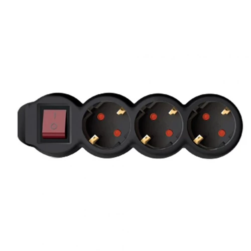 SOMOGYI Home NV 3K-3/BK/1,5 hálózati elosztó, 3 m, H05VV-F 3G1,5 mm2 kábel, kétpólusú kapcsoló, IP20 kivitel, 3 védőérintkezős aljzat, max. 3500W, fekete