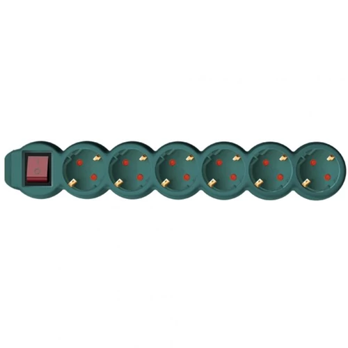 SOMOGYI Home NV 6K-5/GR/1,5 hálózati elosztó, 5 m, H05VV-F 3G1,5 mm2 kábel, kétpólusú kapcsoló, IP20 kivitel, 6 védőérintkezős aljzat, max. 3500W, zöld