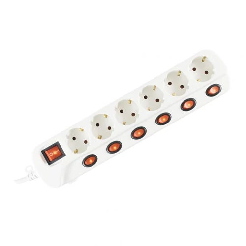SOMOGYI Home NVK 06K-3/WH/1,5 hálózati elosztó, 3 m, H05VV-F, 3G1,5 mm2 kábel, kapcsolós, 6 aljzat gyermekvédelemmel, max. 3500W, fehér