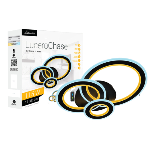 Lucero Chase 115 W-os, 50 cm átmérőjű fekete LED távirányítós és mobil applikációval vezérelhető mennyezeti lámpa 5002B