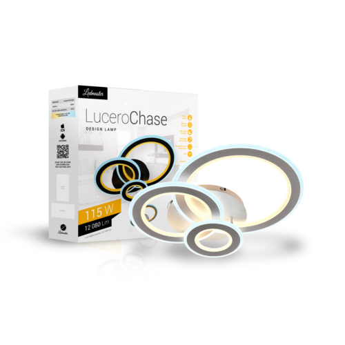 Lucero Chase 115 W-os, 50 cm átmérőjű fehér LED távirányítós és mobil applikációval vezérelhető mennyezeti lámpa 5002W