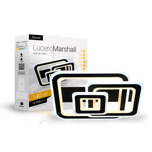 Lucero Marshall 140 W-os, 50 cm átmérőjű fekete LED távirányítós és mobil applikációval vezérelhető mennyezeti lámpa 5003B