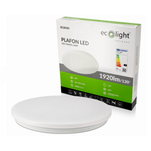 EcoLight LED 24 W-os ø370 mm, kerek, fehér mennyezeti lámpa IP44