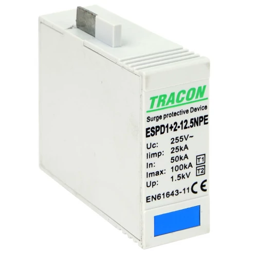 Tracon ESPD1+2-12.5NPEO T1+T2 AC típusú túlfeszültséglevezető betét 12.5 NPE Uc:275V, Iimp:12,5kA, In:20/40kA, Imax:50kA, Up:1,3kV