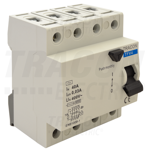 TRACON TFV4-63030 Áram-védőkapcsoló, 4P, 63A, 30mA, 6kA, AC