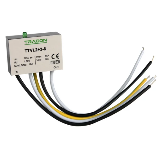 Tracon TTVL2+3-6 Túlfeszültség levezető Un=230-275VAC, 3/6kA, Up=1,5kV, IP20