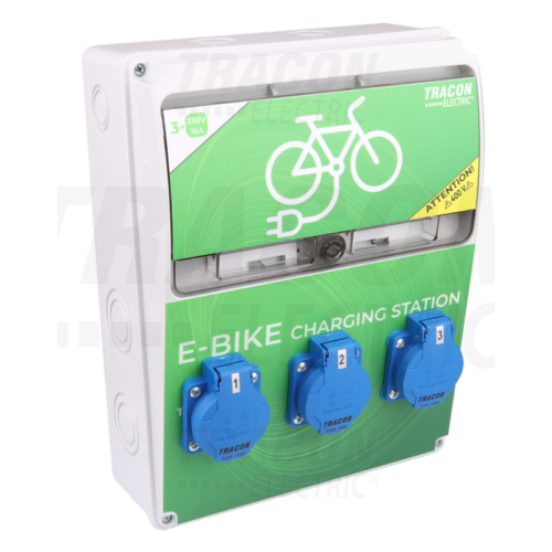 Tracon TBCS02, Elektromos kerékpár töltőállomás védelemmel RCCBO,Out:3×SCHUKO