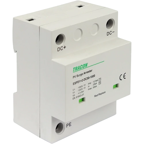 Tracon ESPD1+2-DC50-1000 T1+T2 DC típusú túlfeszültséglevezető, egybeépített Ucpv: 1200V; Iimp:12,5kA; In:20kA; Imax:50kA; Up:4kV