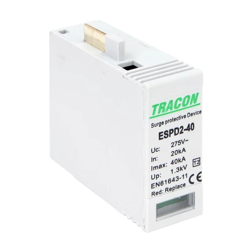 Tracon ESPD2-40M T2 AC típusú túlfeszültség levezető betét 40 M Uc:275V; In:20kA; Imax:40kA; Up:1,3kV