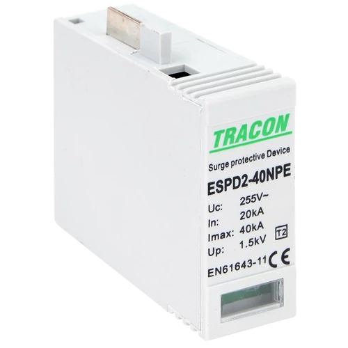 Tracon ESPD2-40NPE T2 AC típusú túlfeszültség levezető betét 40 NPE Uc:275/255V; In:20kA; Imax:40kA; Up:1,3/1,5kV