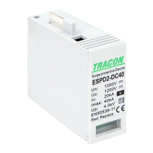 Tracon ESPD2-DC40-1000V T2 DC típusú V túlfeszültség levezető, betét 1000V Ucpv: 1200V; In:20kA; Imax:40kA; Up:4kV; Var