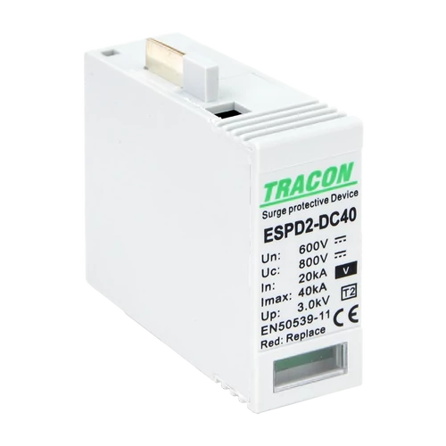 Tracon ESPD2-DC40-600VO T2 DC típusú V túlfeszültség levezető betét 600V Ucpv: 800V, In:20kA, Imax:40kA, Up:2,6kV, Var