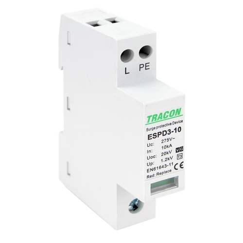 Tracon ESPD3-10-1+1P T3 AC típusú túlfeszültség levezető, egybeépített Uc:275V; In:10kA; Uoc:20kV; Up:1,2kV; 1+1P