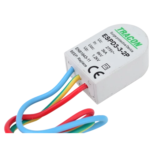 Tracon ESPD3-3-2P T3 AC típusú túlfeszültség levezető, szerelvénydobozba Uc:275V; In:3kA; Uoc:6kV; Up:1,2kV; 2P; BEEP