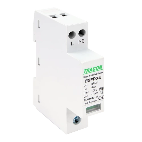 Tracon ESPD3-5-1+1P T3 AC típusú túlfeszültség levezető, egybeépített Uc:275V; In:5kA; Uoc:10kV; Up:1,2kV; 1+1P